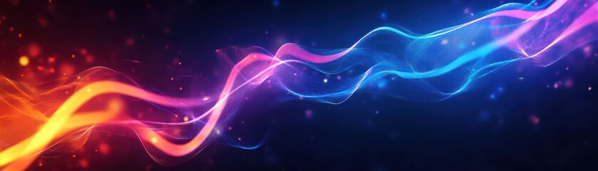 Abstract colorful light waves design on dark background.