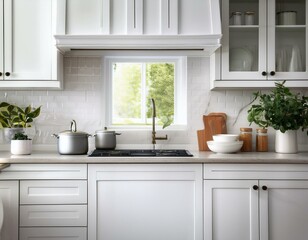 White countertops in white kitchen