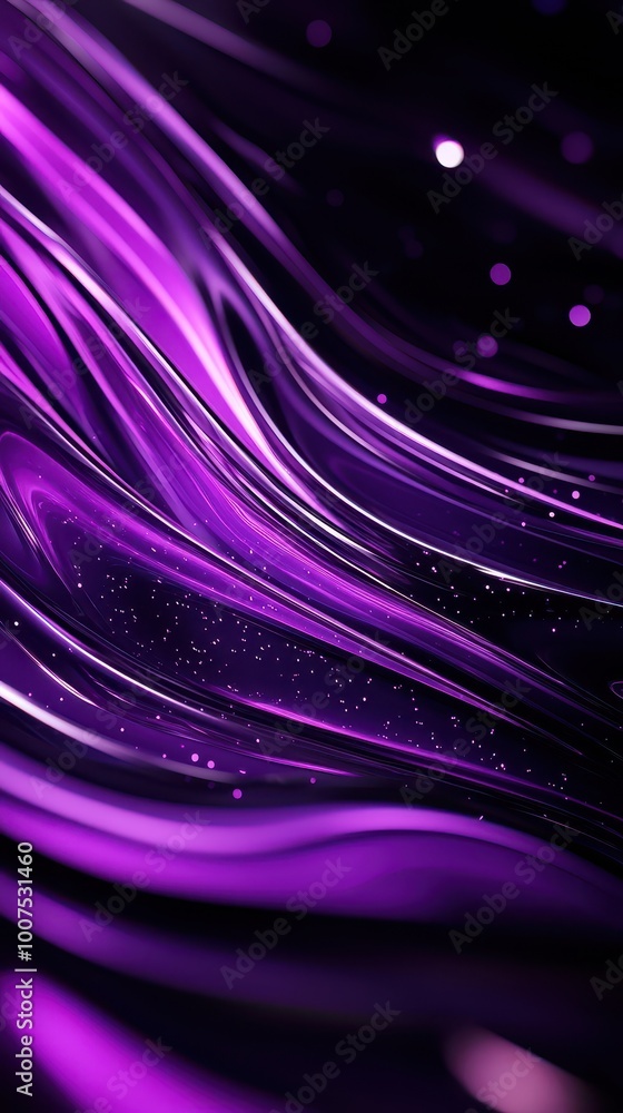 Poster abstract wave patterns in vibrant purple tones with a glossy finish and sparkling details.