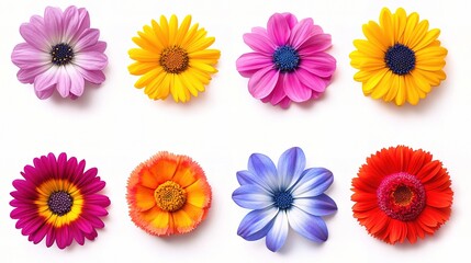 Colorful Flower Collection on White Background