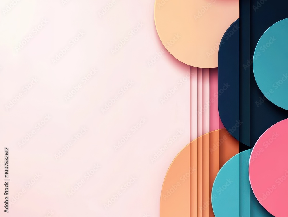 Poster colorful abstract shapes and patterns on a soft background.