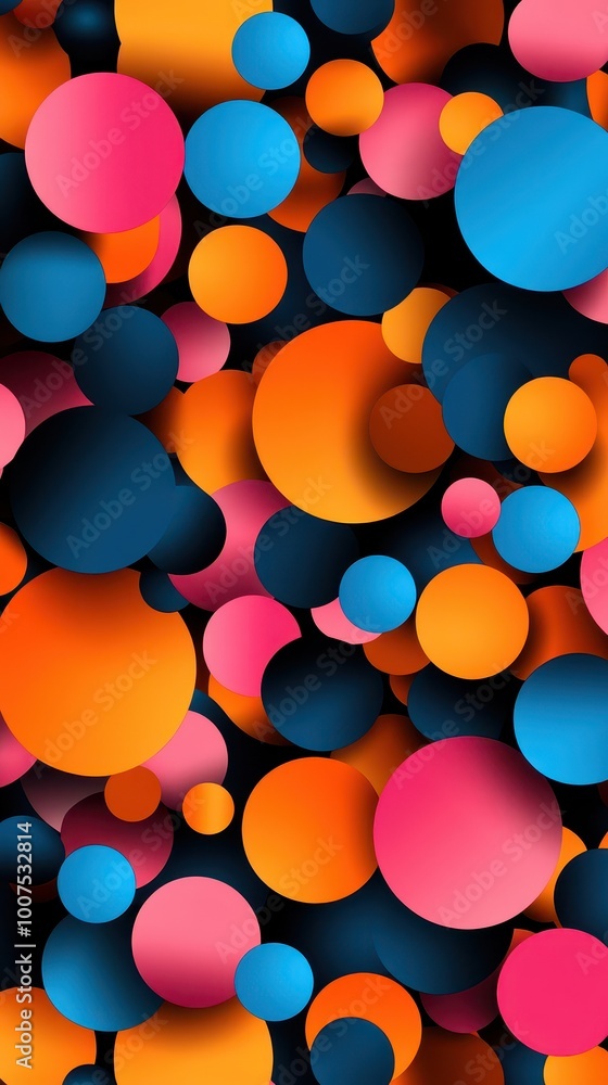 Poster colorful circular patterns on a black background, creating a vibrant and modern design.