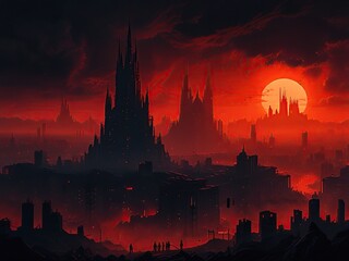 Naklejka premium sunset over the city