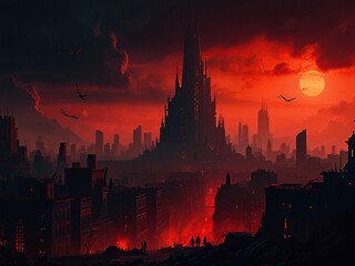 Naklejka premium sunset over the city