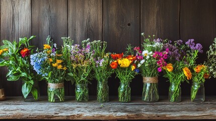 Colorful Flower Arrangements in Glass Jars
