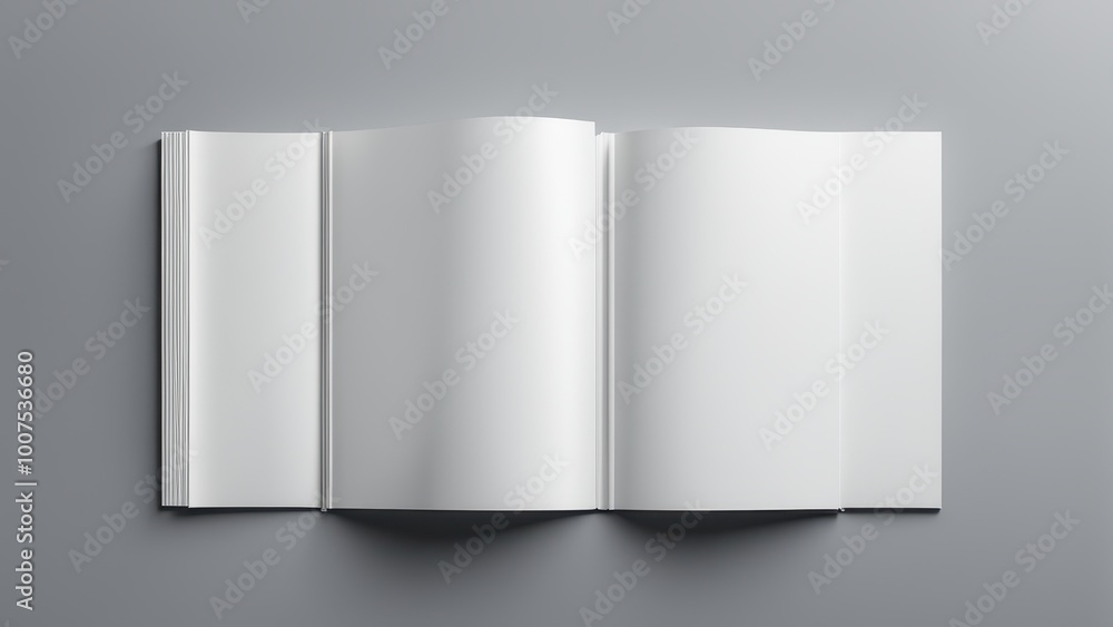 Aufkleber an open blank book showcasing empty pages for creative use or design purposes.