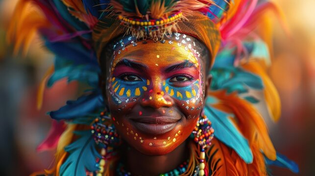 Carnival parade with vibrant costumes, dynamic and festive, Urban, Bright hues, Photograph, Cultural celebration