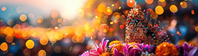 Fototapeta premium Cultural festival with traditional costumes, dynamic and vibrant, Ethnic, Bright hues, Photograph, Cultural celebration