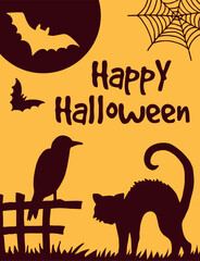 Happy halloween banner. Black silhouettes on holiday card