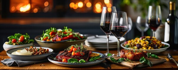 Farmtotable meal in a rustic setting, fresh and inviting, Culinary, Warm tones, Photograph, Gourmet delight