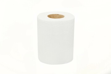 white toilet paper roll with delicate pattern imprint isolated on white background