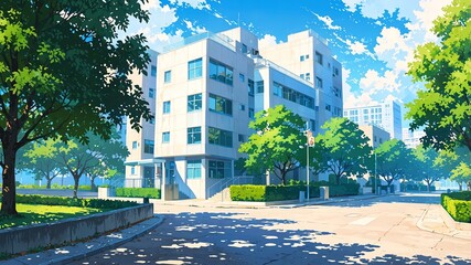 Fototapeta premium city park exterior anime high-quality image and aesthetic background