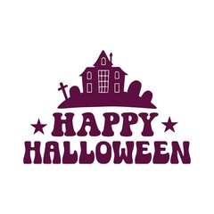 Obraz premium Halloween typography design on plain white transparent isolated background for card, shirt, hoodie, sweatshirt, apparel, card, tag, mug, icon, poster or badge, Happy Halloween