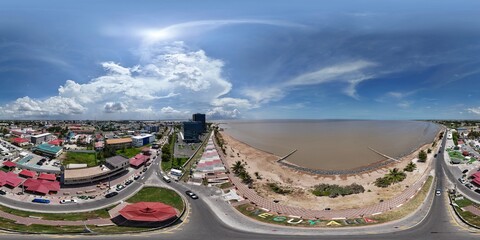 360 aerial photo taken with drone of Kingston Seawall Esplanade and Seawall bandstand on sunny...
