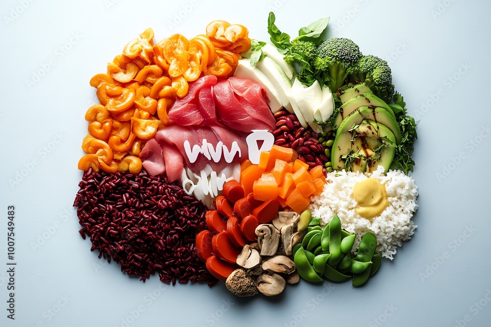 Poster geometric representation of a blood type-specific meal, with clean lines showing balanced portions d