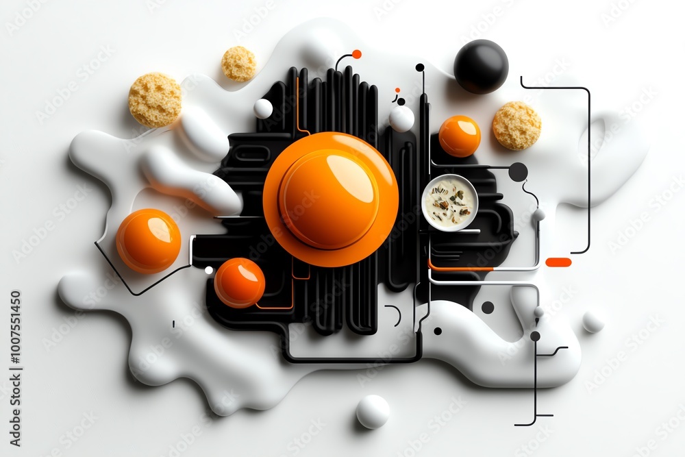 Poster geometric representation of a meal plan, using abstract lines and shapes to depict organized meals f