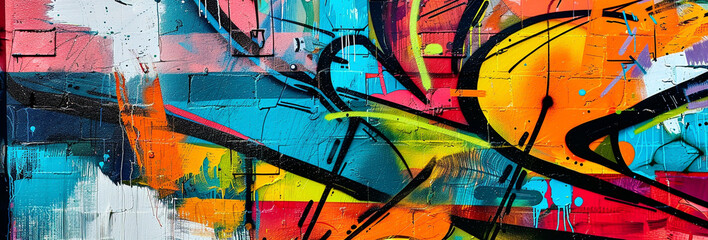 Fototapeta premium The energetic and vibrant abstract street art mural with bold colors dynamic composition