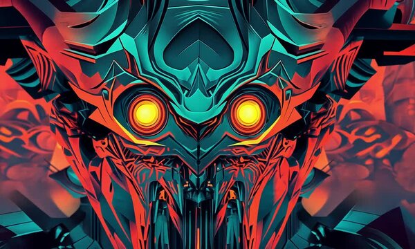 Futuristic demonic robot with glowing eyes with ai generated.
