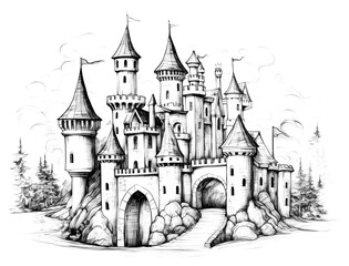 Fototapeta premium PNG Sketch drawing castle spirituality. AI generated Image by rawpixel.