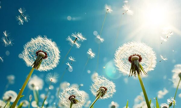 A dendelios flower blowing in the wind.