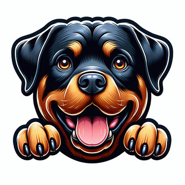 Happy rottweiler dog cartoon illustration, dog face and paws clip art design element