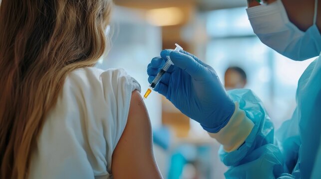 Medical professional administering a vaccine shot in a hospital
