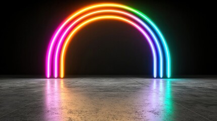 Obraz premium Glowing Neon Rainbow Archway on Concrete Floor Abstract Background