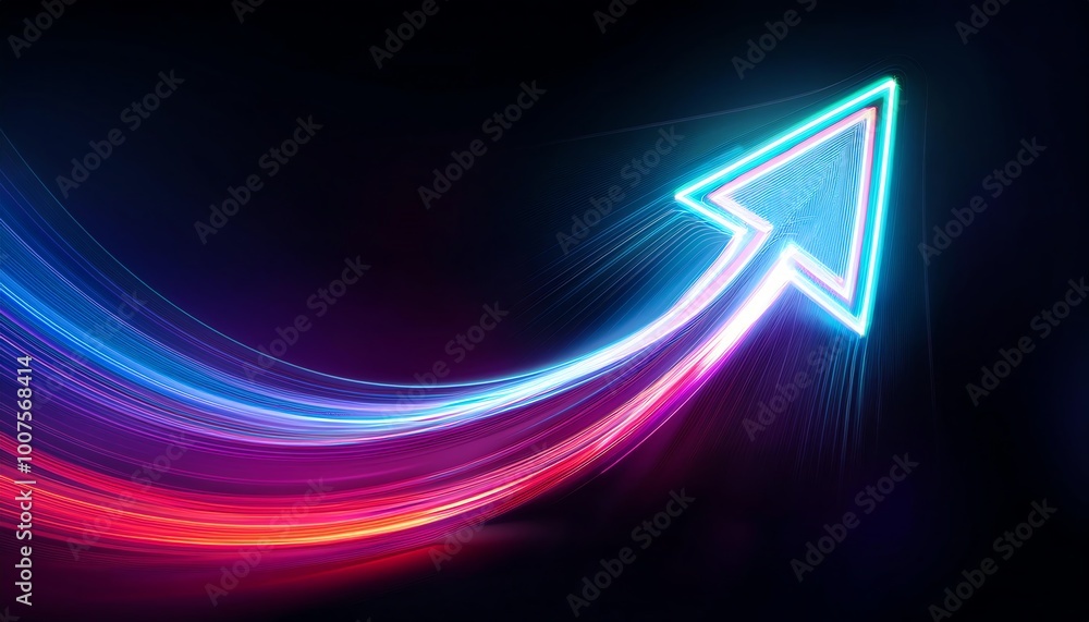 Poster a vibrant neon arrow glows dynamically against a dark background, suggesting movement and progress.
