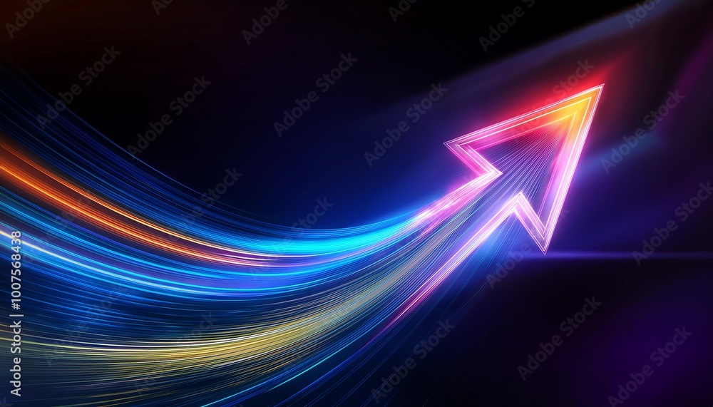 Poster a vibrant, glowing arrow moves dynamically through a dark background, representing progress, directi