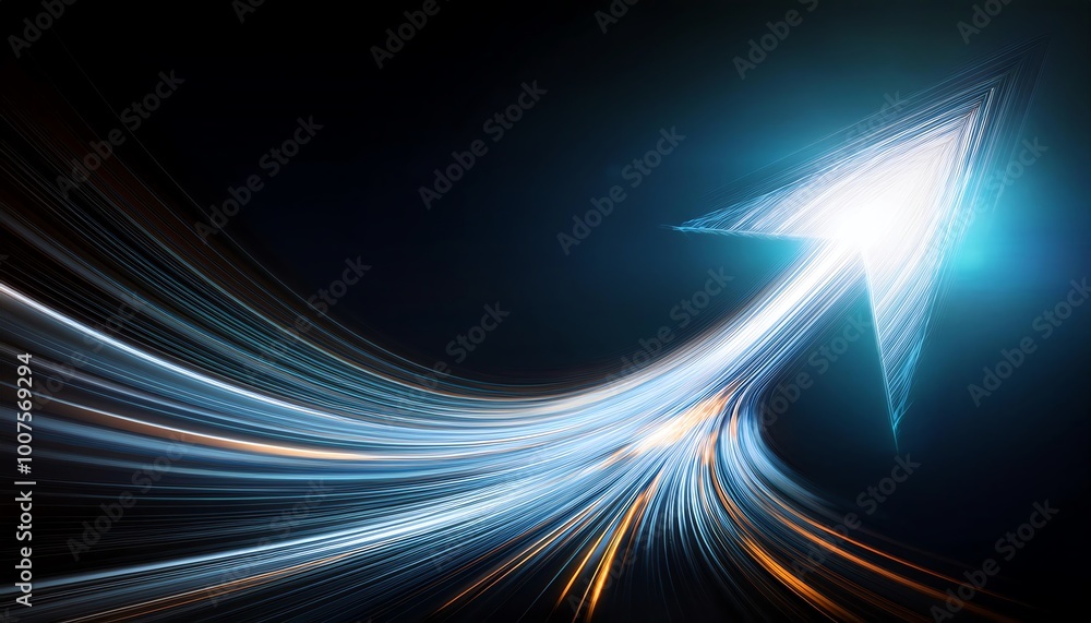 Poster a dynamic light arrow positioned upward against a dark background, symbolizing progress, direction, 