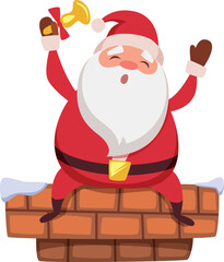 Santa sit on house roof chimney cartoon character