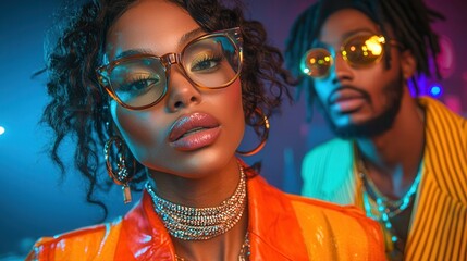 Obraz premium Stylish Young Adults with Bold Fashion and Accessories