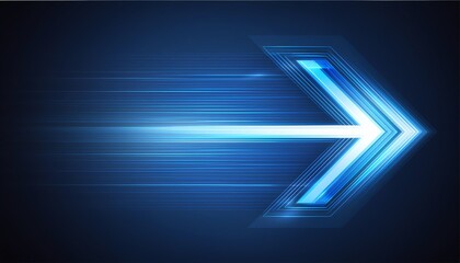 A sleek blue arrow indicates direction and speed against a dark background, symbolizing movement and progress.
