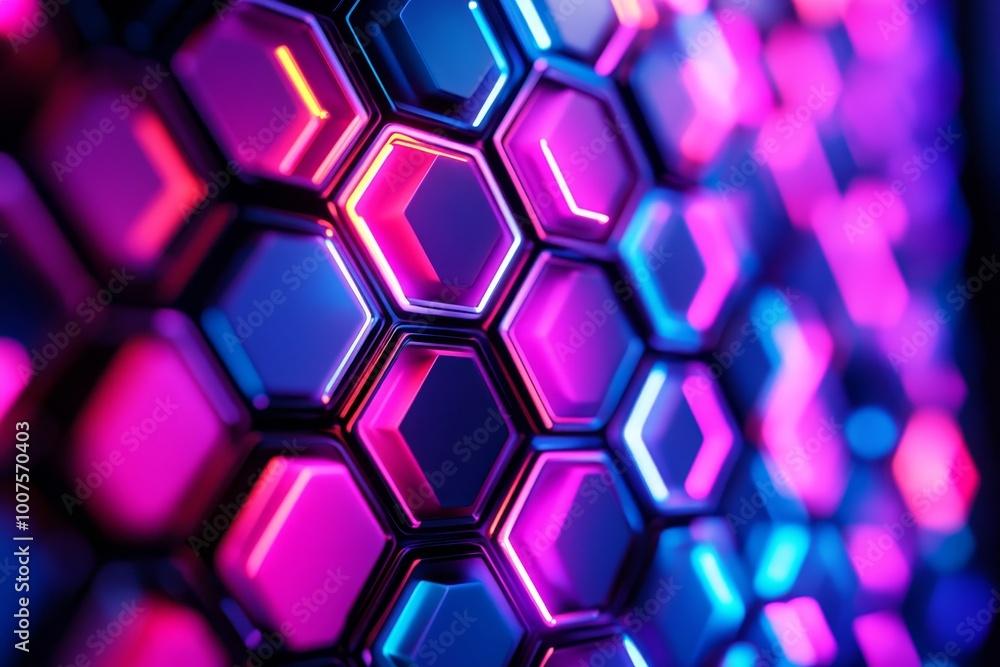 Wall mural Vibrant neon hexagon background for stunning photography and visual art creations