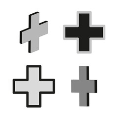 Cross symbol icon. Geometric black cross. 3D shaded cross. Modern vector shape.