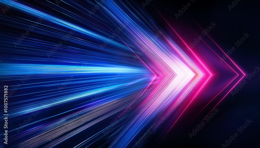 Poster a vibrant abstract display of light streams in blue and pink hues, creating a sense of motion and de