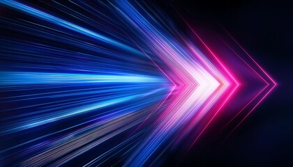A vibrant abstract display of light streams in blue and pink hues, creating a sense of motion and depth against a dark background.
