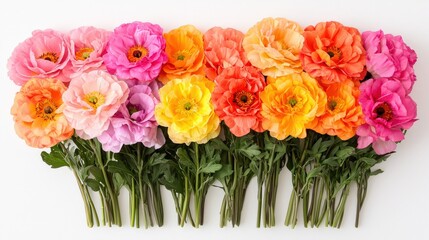 Colorful Ranunculus Flowers Bouquet on White Background   Spring Floral Arrangement