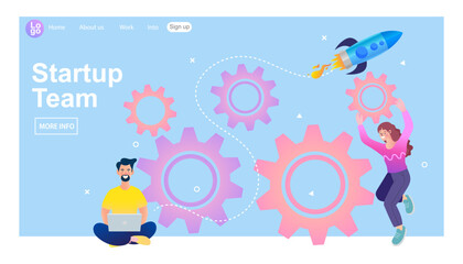 Man and woman with gears. aim and cooperation. businessman meeting and talking to target. teamwork and business goals achievements.