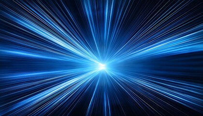 A cosmic burst of blue light, illustrating energy and motion through a radiant digital landscape filled with data streams.