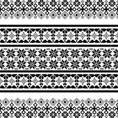 Intricate Black and White Cross-Stitch Pattern with Geometric Motifs