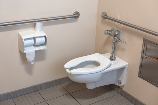 toilet bowl in public bathroom