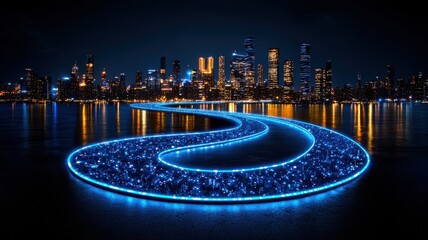 Fototapeta premium Illuminated Futuristic Cityscape Leading to 2025 Tower - Business Choices Concept with Copy Space