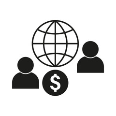 Global business icon. Currency and people symbols. Worldwide finance vector. Simple economy graphic.