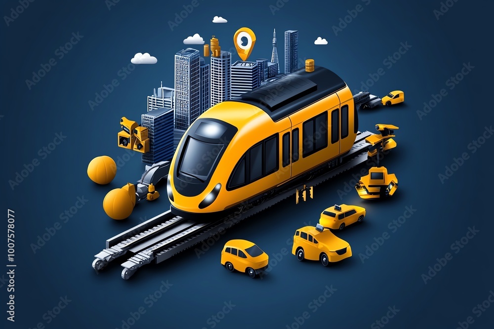 Aufkleber minimalist icon of urban rail and subway infrastructure, with clean, simple lines showing the integr