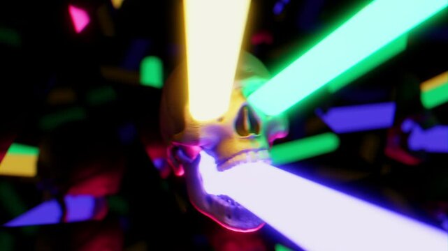 Skull with laser beam, stage lights