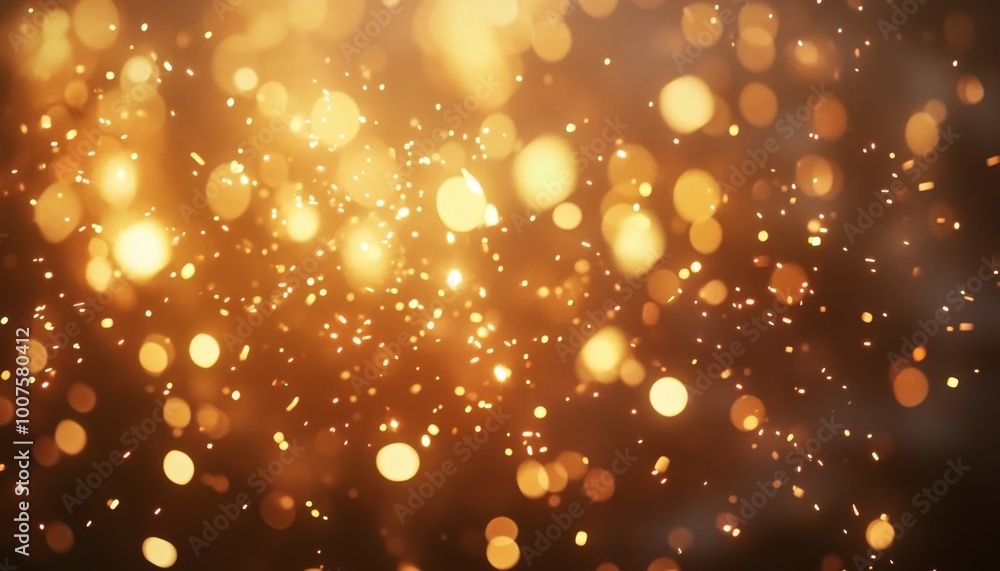 Poster abstract golden bokeh background with glowing particles.