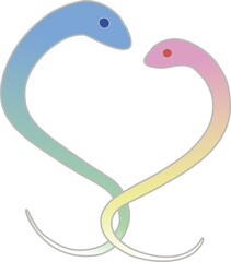 ハート型になったグラデーションカラーの2匹の蛇イラスト