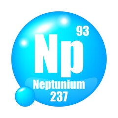 Neptunium icon. Np chemical element. Atomic number 93. Mass 237. Blue sphere vector.