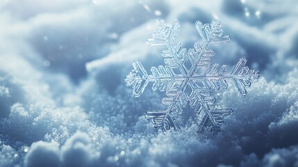 A Close-Up of a Delicate Snowflake Resting on a Bed of Fresh Snow